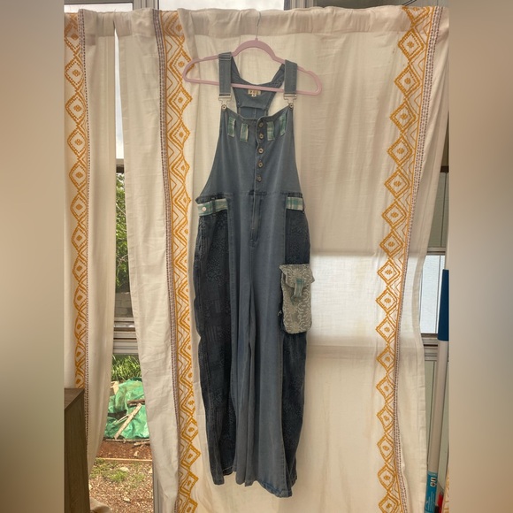 POL Blue Denim Overalls with Green Accents